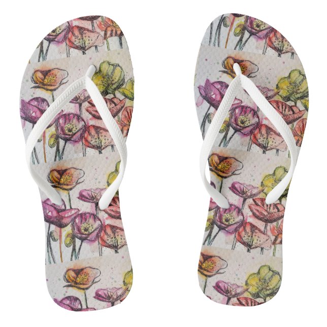 Orange Red Lila Poppies Floral Blume Damen Flip Flops (Fußbett)