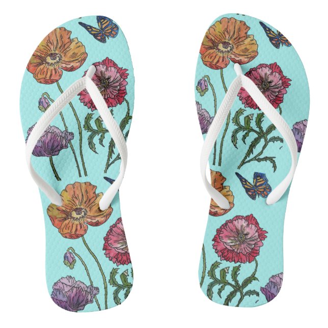 Orange Red Lila Poppies Floral Blume Damen Flip Flops (Fußbett)