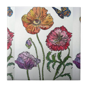 Orange Red Lila Poppy Blume Muster Fliese