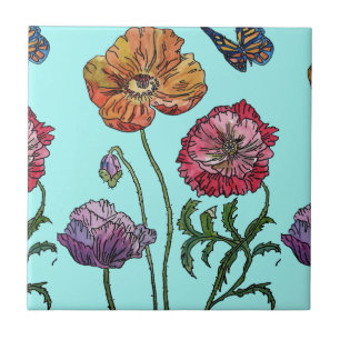 Orange Red Lila Poppy Blume Muster Fliese