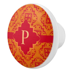 Orange Red Monogram Arabesque marokkanische Grafik Keramikknauf