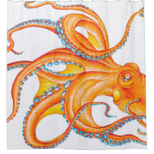 Orange red Octopus Ink Art Dance Duschvorhang