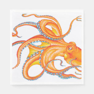 Orange red Octopus Ink Art Dance Serviette