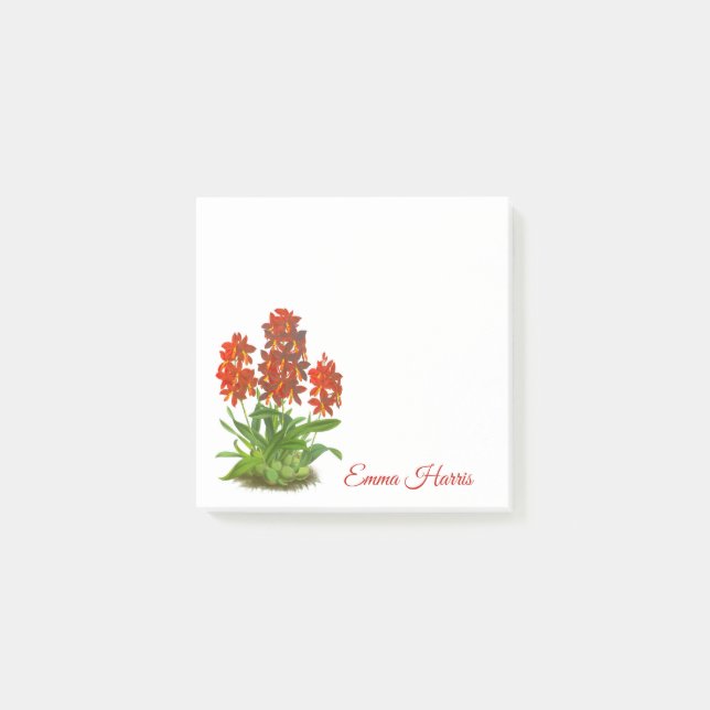 Orange Red Orchid Blume Post-It Notes Klebezettel (Vorderseite)