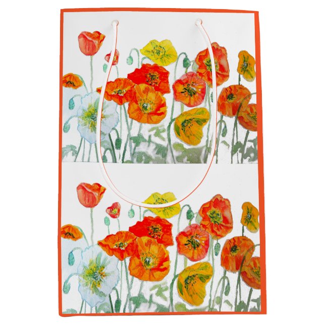 Orange Red Poppe Blume Muster Wasserfarbe Mittlere Geschenktüte (Vorderseite)
