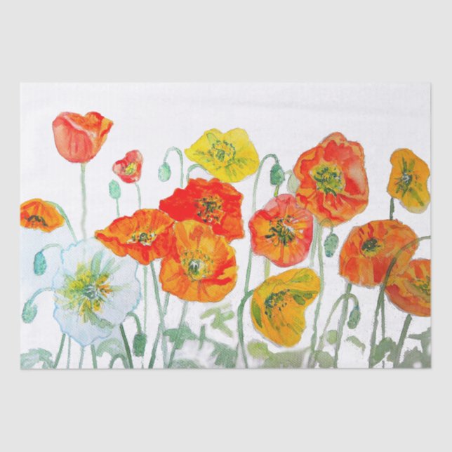 Orange Red Poppe Blume Muster Wasserfarbe Seidenpapier (Vorderseite)