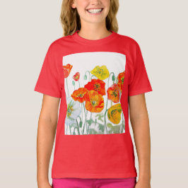 Orange Red Poppe Blume Muster Wasserfarbe T-Shirt