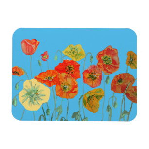 Orange red Poppies Watercolor Birthday Magnet