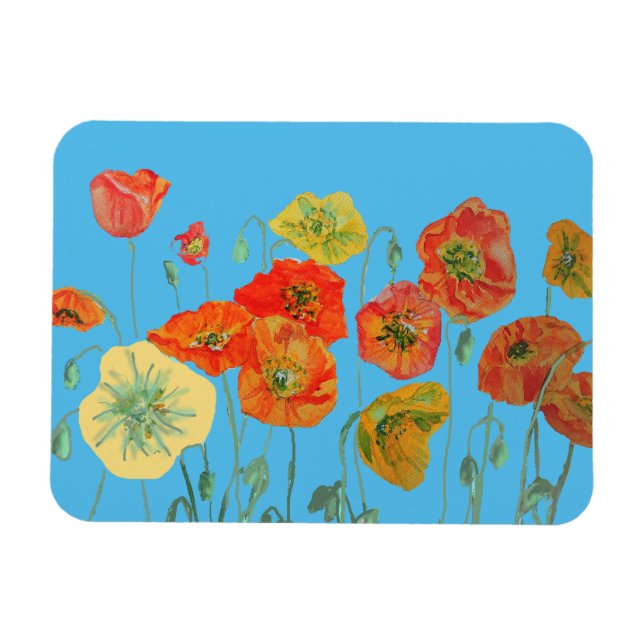 Orange red Poppies Watercolor Birthday Magnet (Horizontal)