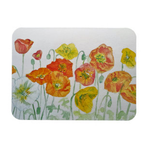 Orange red Poppies Watercolor Birthday Magnet