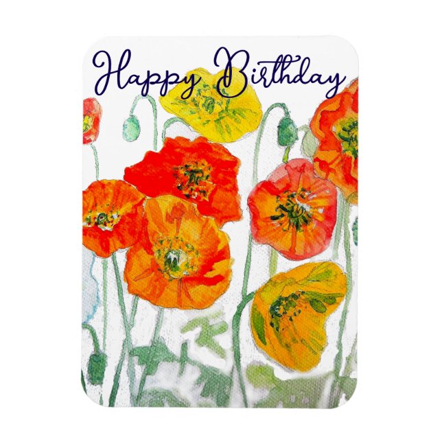 Orange Red Poppy Blume Pattern Happy Birthday Magnet (Vertikal)