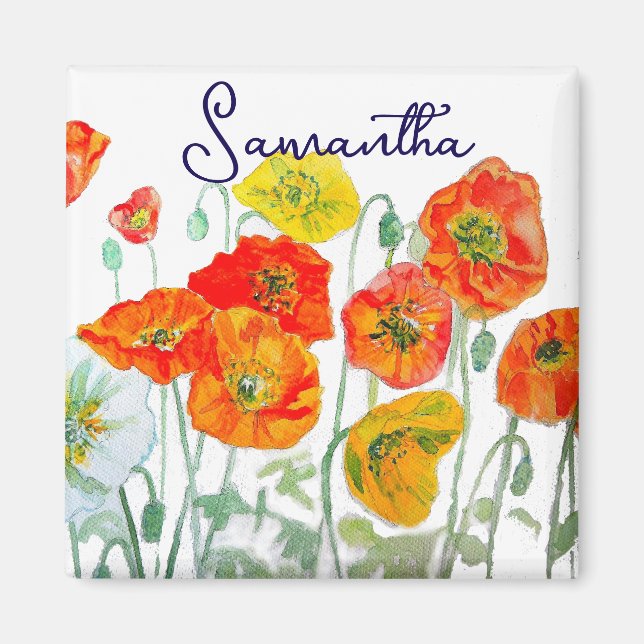 Orange Red Poppy Blume Pattern Vielen Dank Magnet (Vorne)