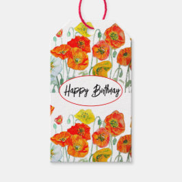 Orange Red Poppy Blume Pattern Wasserfarbenhochzei Geschenkanhänger