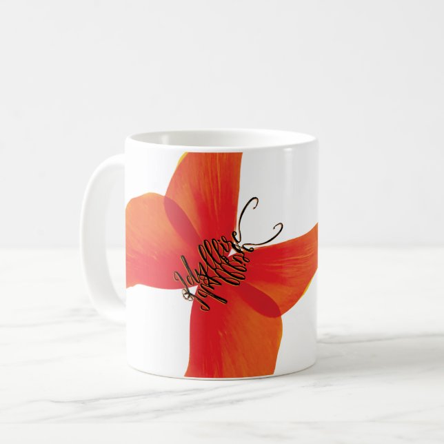 Orange Red Poppy Butterfly mit Ihrem Namen Kaffeetasse (Vorderseite Links)