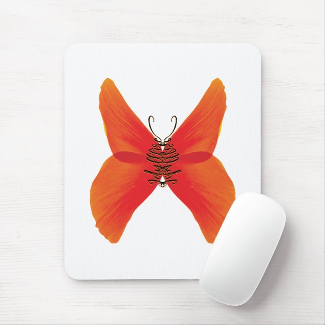 Orange Red Poppy Butterfly mit Ihrem Namen Mousepad (Mit Mouse)