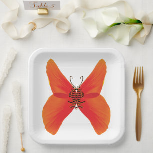 Orange Red Poppy Butterfly mit Ihrem Namen Pappteller