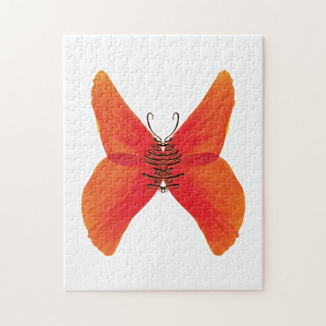 Orange Red Poppy Butterfly mit Ihrem Namen Puzzle (Vertikal)