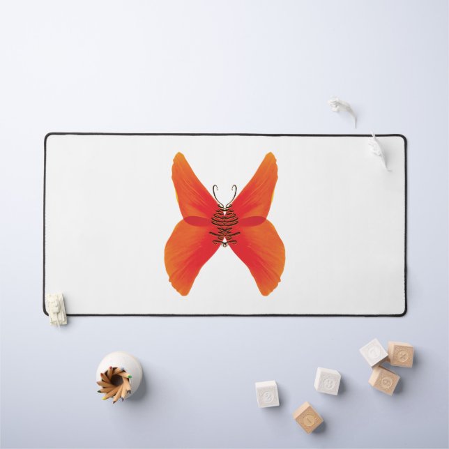 Orange Red Poppy Butterfly mit Ihrem Namen Schreibtischunterlage (Kindertisch)