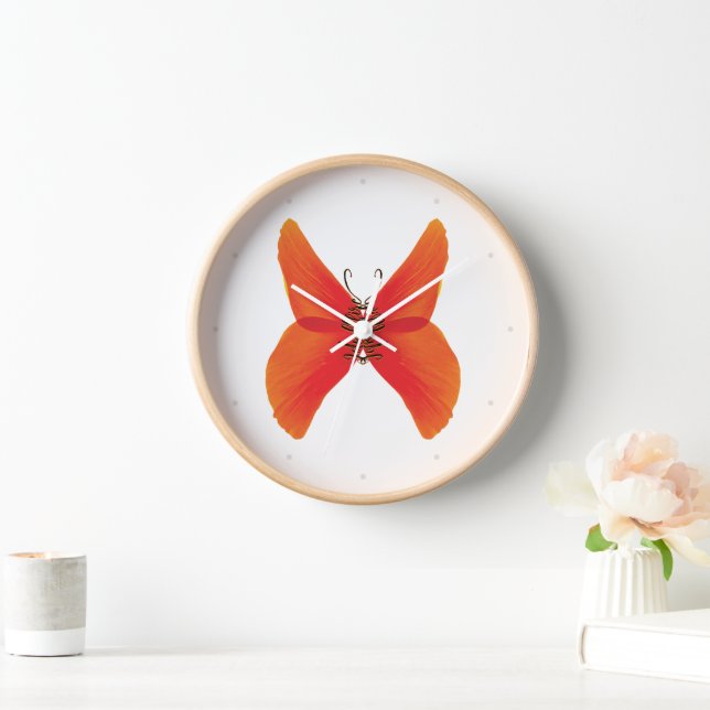 Orange Red Poppy Butterfly mit Ihrem Namen Uhr (Zuhause)