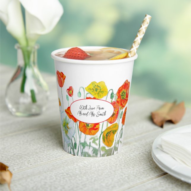 Orange Red Poppy Flower Pattern Watercolor Wedding Pappbecher (In Situ)