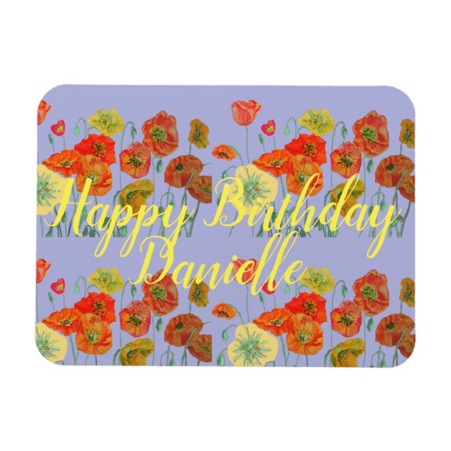 Orange Red Poppy Lila Happy Birthday Ladys Magnet (Horizontal)