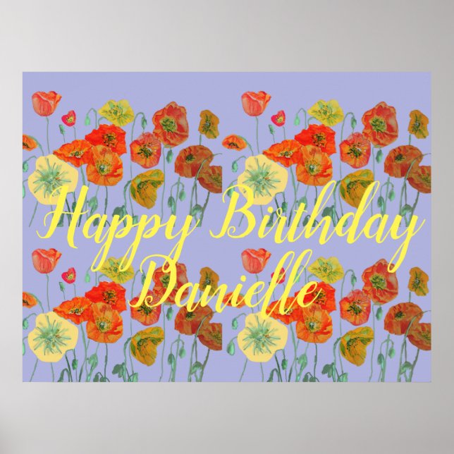 Orange Red Poppy Lila Happy Birthday Ladys Poster (Vorne)