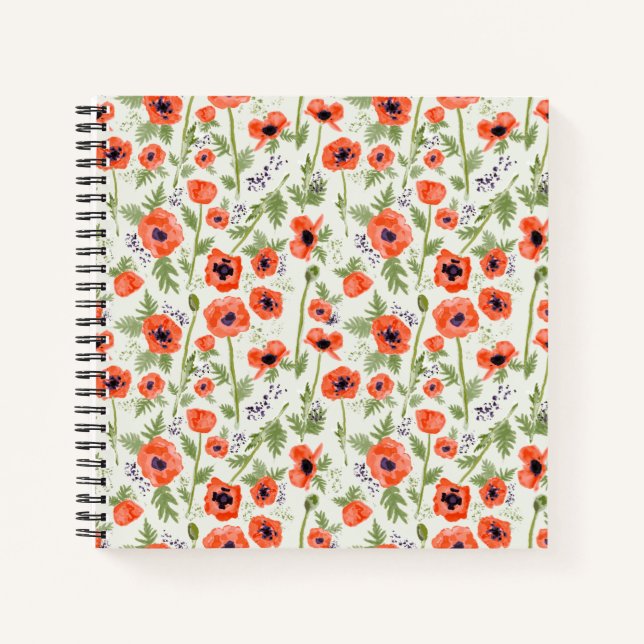 Orange Red Poppy Watercolor Blume Notebook Notizbuch (Vorderseite)