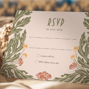 Orange Red RSVP Card Vintag Art Nouveau Einladung