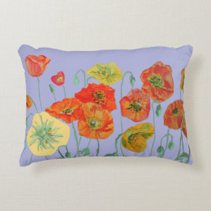 Orange Red Shabby Poppy Poppies Lavender Lila Dekokissen