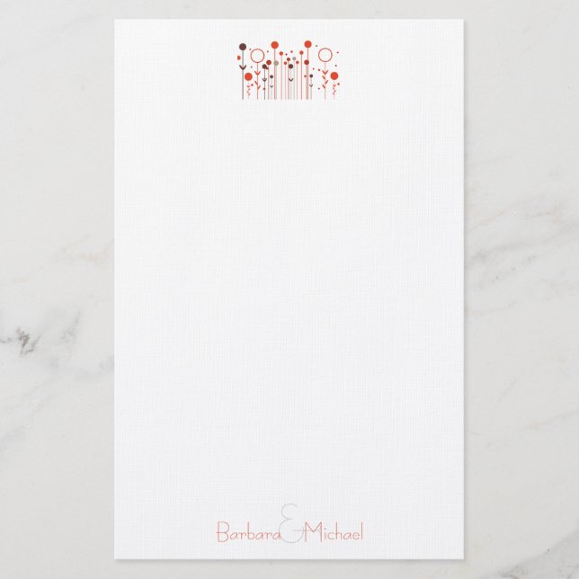 Orange Red Simple Floral Dot Personalisiert Briefpapier (Vorderseite)