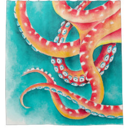 Orange Red Tentacles Duschvorhang