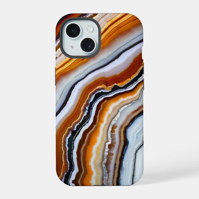 Orange Red White Black Gray Agate Geode iPhone 15 Hülle (Rückseite)