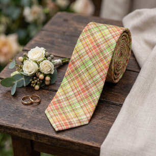 Orange Red Yellow Lime Green Gingham Kariertes Mus Krawatte