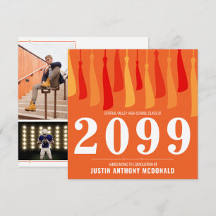 Orange Reihe von Quasten Zweifoto-Abschlussfeier Einladung