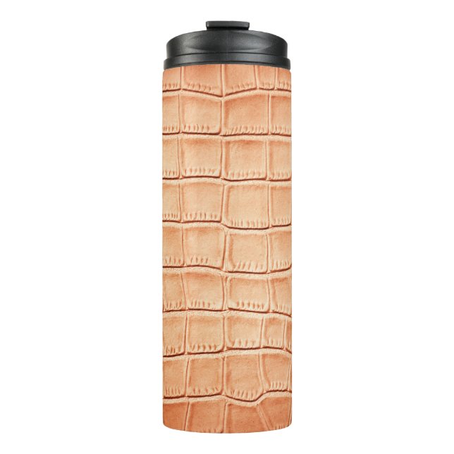 Orange Reptile Leder Textur Thermosbecher (Vorderseite)
