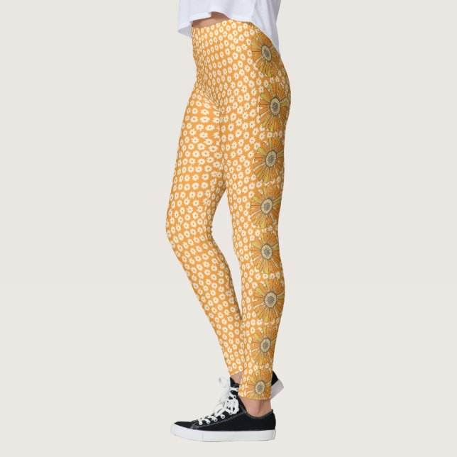Orange Retro 70er Blume Leggings (Links)
