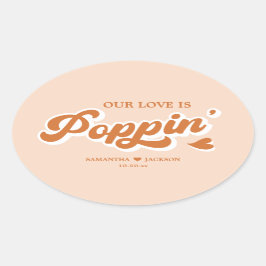 Orange Retro 70er Boho Popcorn Gastgeschenk Hochze Ovaler Aufkleber