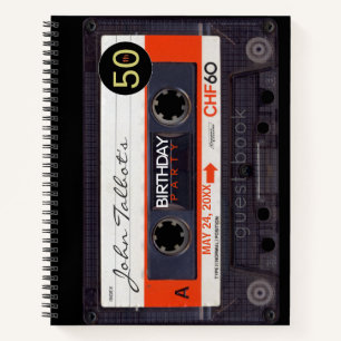 Orange Retro Audiotape 50. Geburtstag Gästebuch 2 Notizbuch