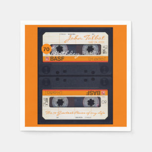 Orange Retro Audiotape 70. Geburtstagsparty PPN Serviette