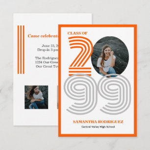 Orange Retro Big Numbers Abschluss Foto Einladung