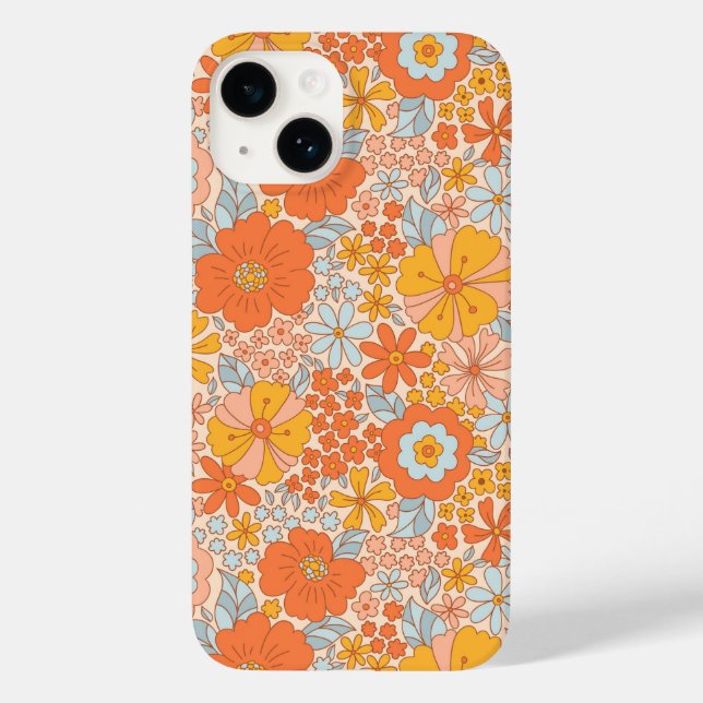 Orange Retro Blume Muster Case-Mate iPhone Hülle (Rückseite)
