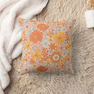 Orange Retro Blume Muster Kissen
