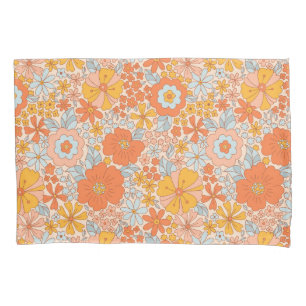 Orange Retro Blume Muster Kissenbezug