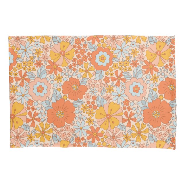 Orange Retro Blume Muster Kissenbezug (Vorderseite)