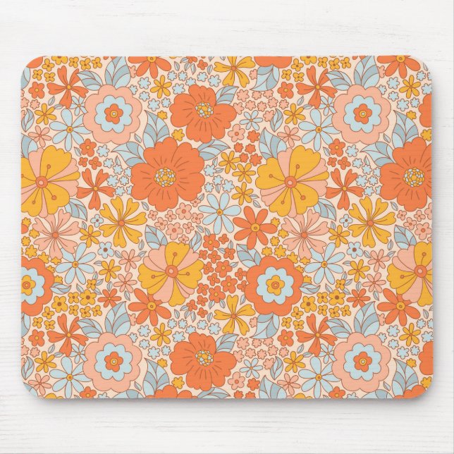 Orange Retro Blume Muster Mousepad (Vorne)