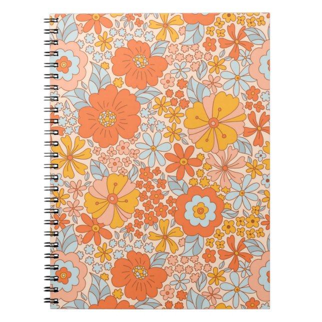 Orange Retro Blume Muster Notizblock (Vorderseite)