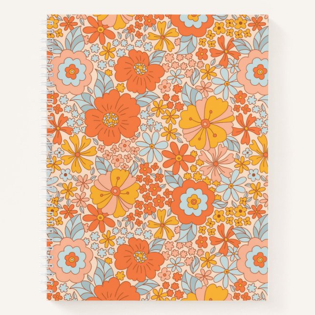 Orange Retro Blume Muster Notizbuch (Vorderseite)