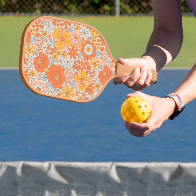 Orange Retro Blume Muster Pickleball Schläger (InSitu)