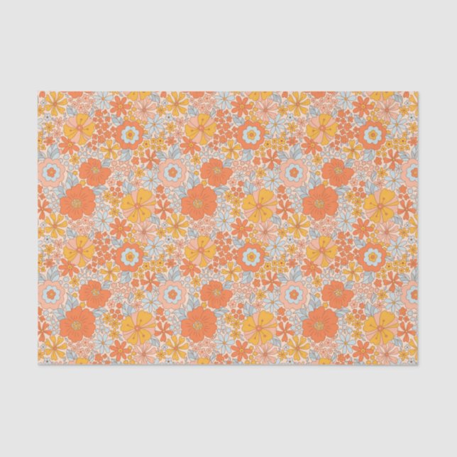 Orange Retro Blume Muster Seidenpapier (Vorderseite)
