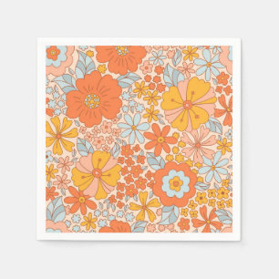 Orange Retro Blume Muster Serviette